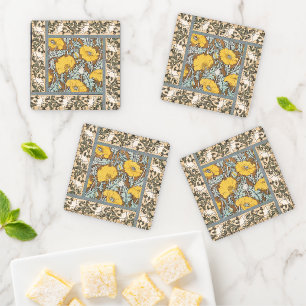 Poppy Art Nouveau Illustration Yellow Flower Coaster Set