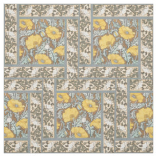 Poppy Art Nouveau Illustration Yellow Flower Fabric