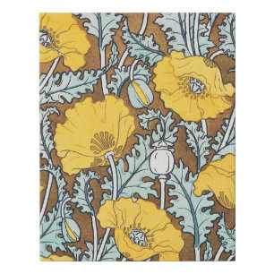 Poppy Art Nouveau Illustration Yellow Flower Faux Canvas Print