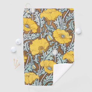 Poppy Art Nouveau Illustration Yellow Flower Golf Towel