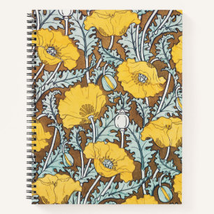 Poppy Art Nouveau Illustration Yellow Flower Notebook