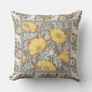 Poppy Art Nouveau Illustration Yellow Flower Outdoor Pillow