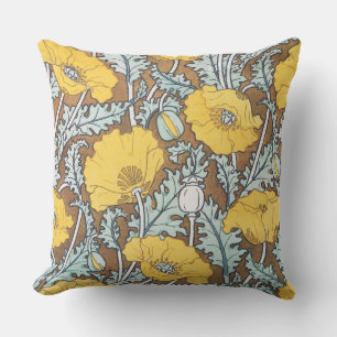 Poppy Art Nouveau Illustration Yellow Flower Outdoor Pillow