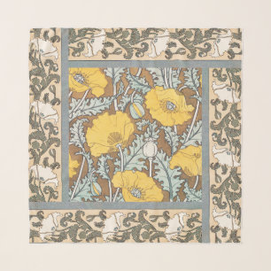 Poppy Art Nouveau Illustration Yellow Flower Scarf