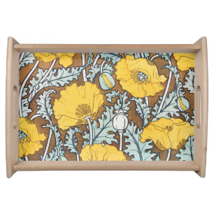 Poppy Art Nouveau Illustration Yellow Flower Serving Tray
