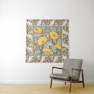 Poppy Art Nouveau Illustration Yellow Flower Tapestry