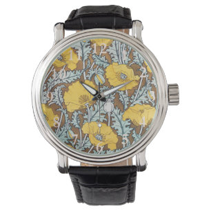 Poppy Art Nouveau Illustration Yellow Flower Watch