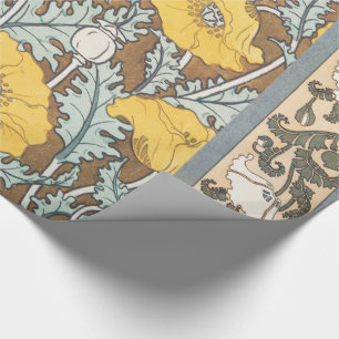 Poppy Art Nouveau Illustration Yellow Flower Wrapping Paper