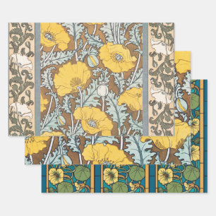 Poppy Art Nouveau Illustration Yellow Flower Wrapping Paper Sheets