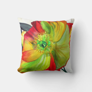 Poppy Art watercolour flower art Throw Pillow