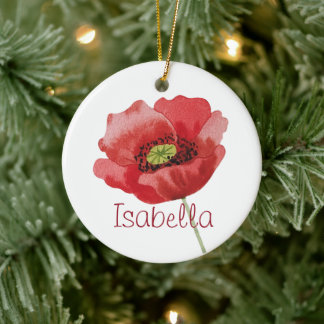 Poppy AUGUST Birthday Red Poppies Birth Flower Ceramic Ornament