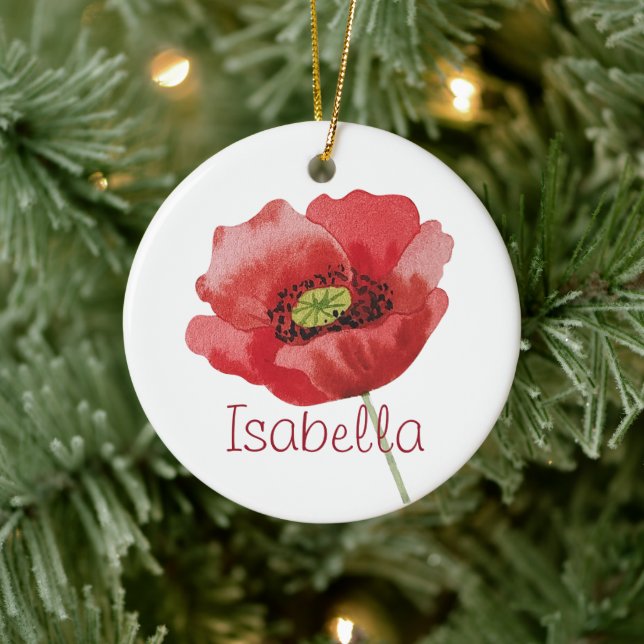 Poppy AUGUST Birthday Red Poppies Birth Flower Ceramic Ornament (Tree)