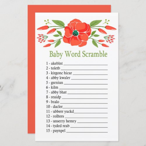 Poppy Baby word scramble game