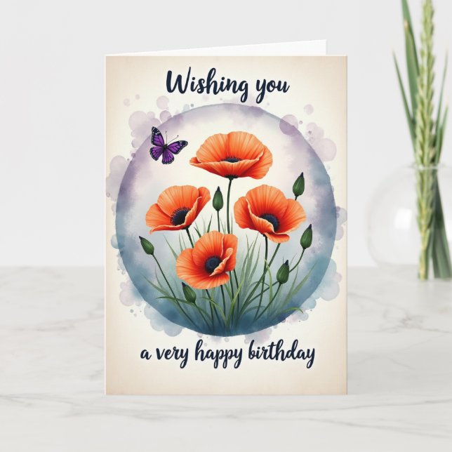 Poppy Birthday Watercolor Card (Front)