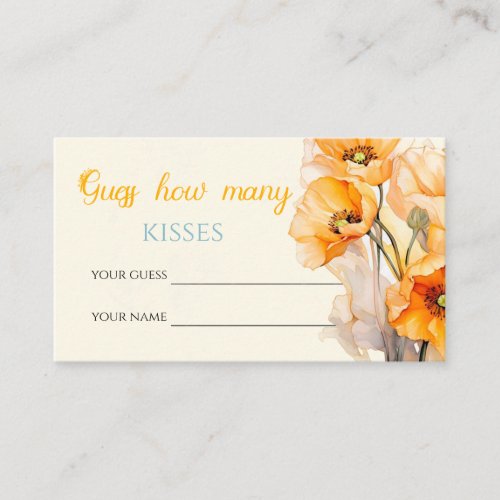 Poppy Bloom guess how many kisses bridal game Enclosure Card