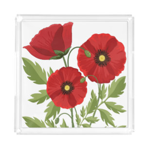 Poppy blooming joyful Summer Flowers Acrylic Tray