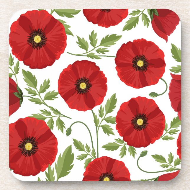 Poppy blooming joyful Summer Flowers Beverage Coaster (Front)