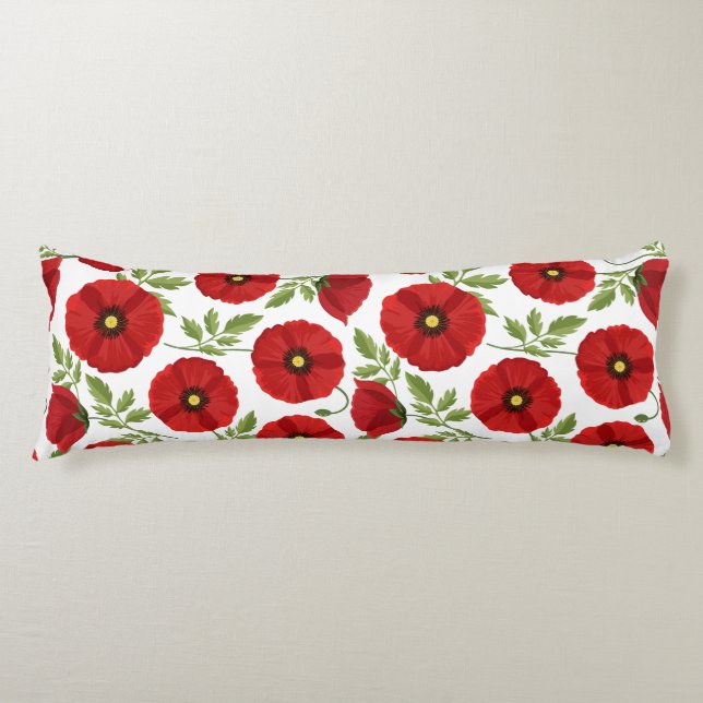 Poppy blooming joyful Summer Flowers Body Pillow (Front)
