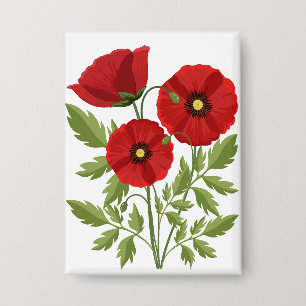 Poppy blooming joyful Summer Flowers Button