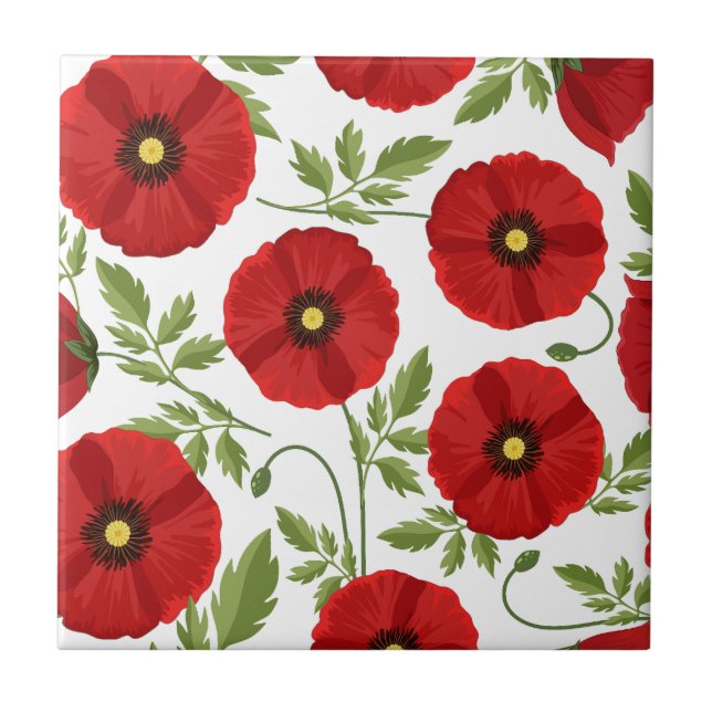 Poppy blooming joyful Summer Flowers Ceramic Tile (Front)