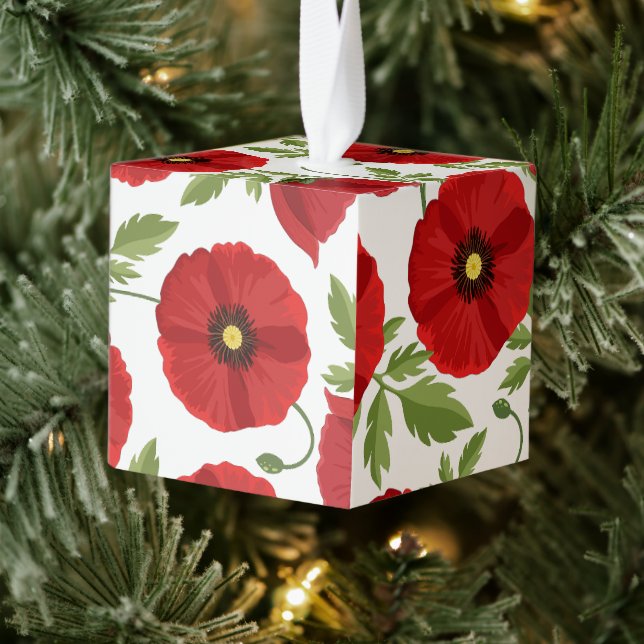 Poppy blooming joyful Summer Flowers Cube Ornament (Tree)