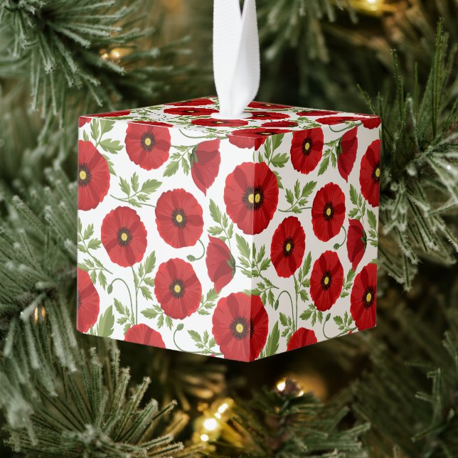 Poppy blooming joyful Summer Flowers Cube Ornament (Tree)