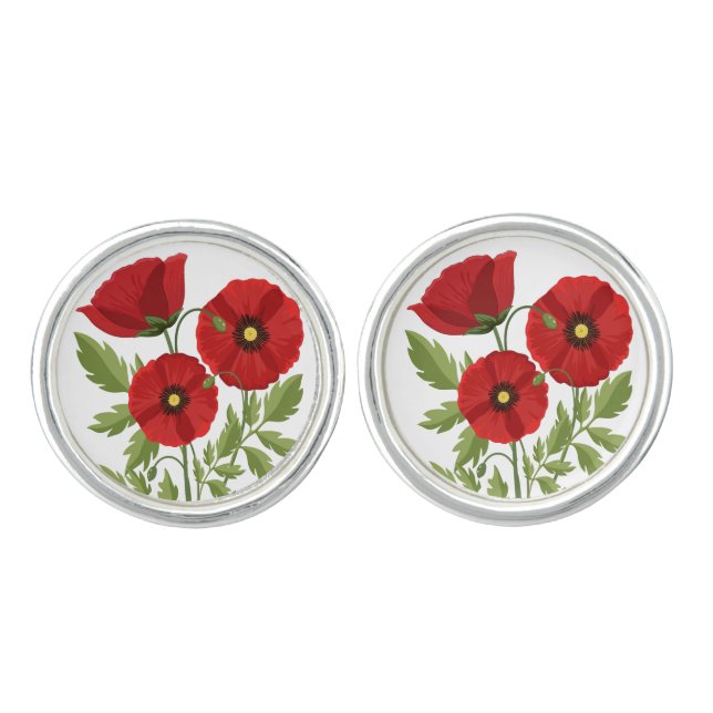 Poppy blooming joyful Summer Flowers Cufflinks (Front)