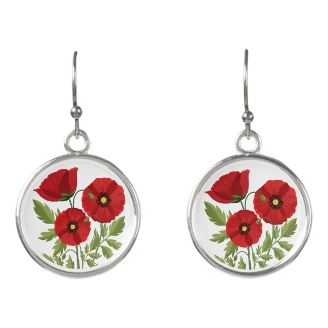 Poppy blooming joyful Summer Flowers Earrings (Front)