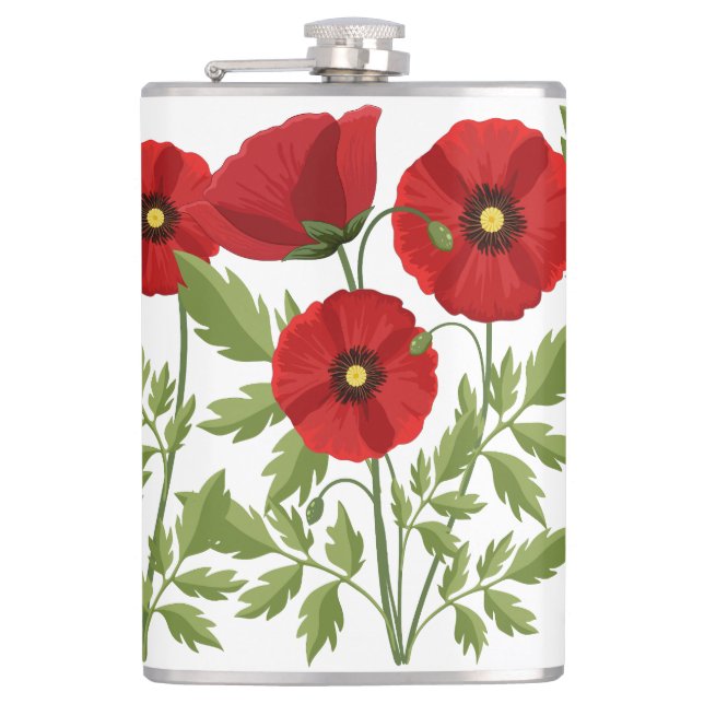 Poppy blooming joyful Summer Flowers Flask (Front)