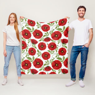 Poppy blooming joyful Summer Flowers Fleece Blanket