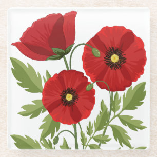 Poppy blooming joyful Summer Flowers Glass Coaster
