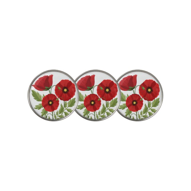 Poppy blooming joyful Summer Flowers Golf Ball Marker (3 Up)