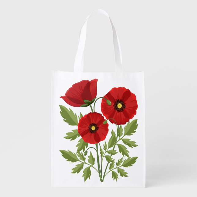 Poppy blooming joyful Summer Flowers Grocery Bag (Front)