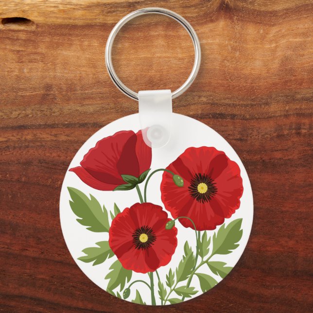 Poppy blooming joyful Summer Flowers Keychain (Front)