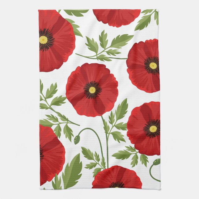 Poppy blooming joyful Summer Flowers Kitchen Towel (Vertical)
