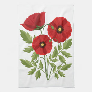 Poppy blooming joyful Summer Flowers Kitchen Towel