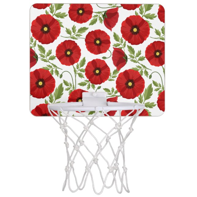Poppy blooming joyful Summer Flowers Mini Basketball Hoop (Front)