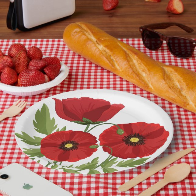 Poppy blooming joyful Summer Flowers Paper Plates (Picnic)