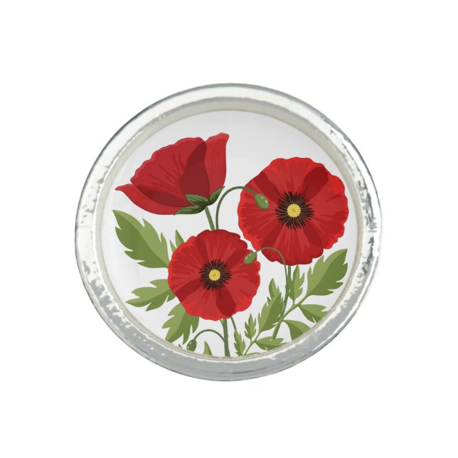 Poppy blooming joyful Summer Flowers Ring (Front)