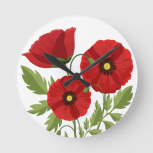 Poppy blooming joyful Summer Flowers Round Clock
