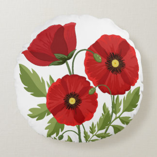 Poppy blooming joyful Summer Flowers Round Pillow