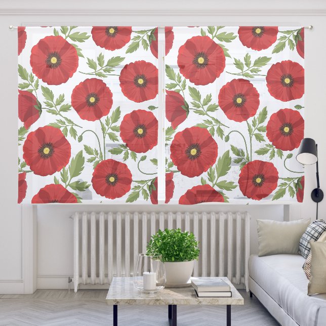 Poppy blooming joyful Summer Flowers Sheer Curtains (Living Room)