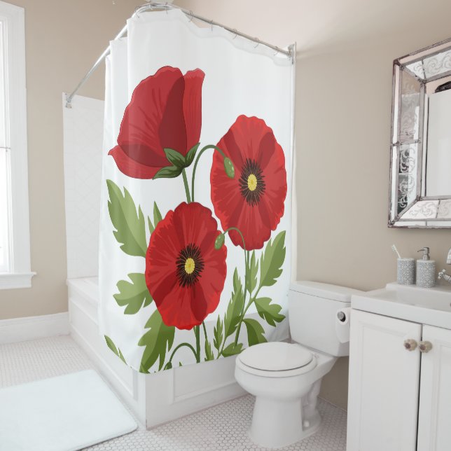 Poppy blooming joyful Summer Flowers Shower Curtain (In Situ)