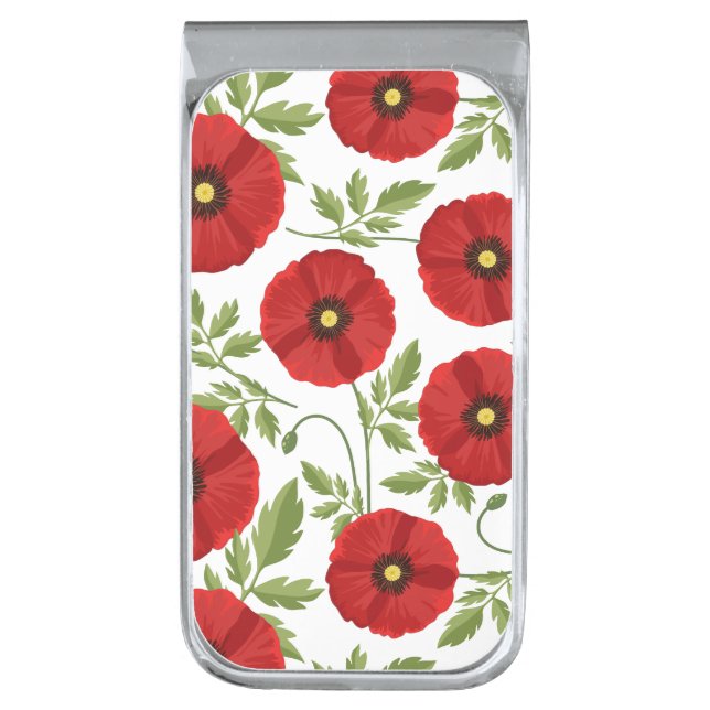 Poppy blooming joyful Summer Flowers Silver Finish Money Clip (Front Vertical)