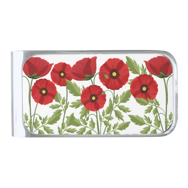 Poppy blooming joyful Summer Flowers Silver Finish Money Clip (Front)