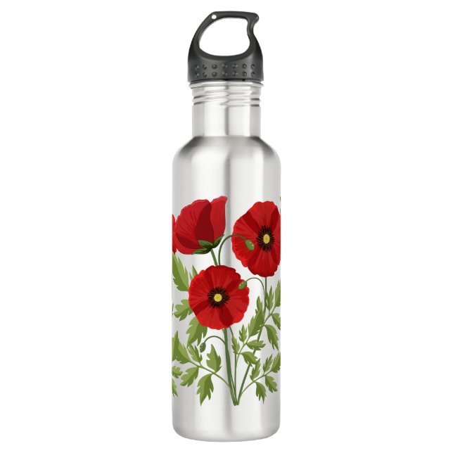 Poppy blooming joyful Summer Flowers Stainless Steel Water Bottle (Front)