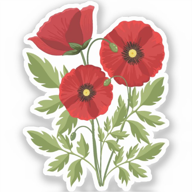 Poppy blooming joyful Summer Flowers Sticker (Front)
