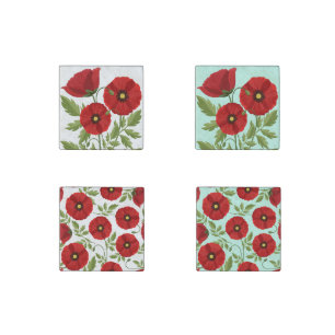 Poppy blooming joyful Summer Flowers Stone Magnet