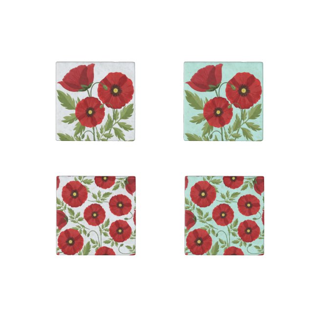 Poppy blooming joyful Summer Flowers Stone Magnet (Front)
