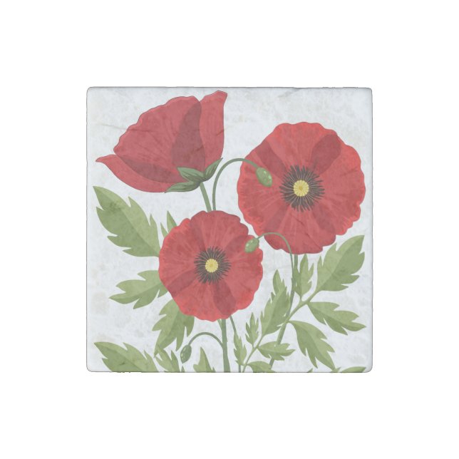 Poppy blooming joyful Summer Flowers Stone Magnet (Front)
